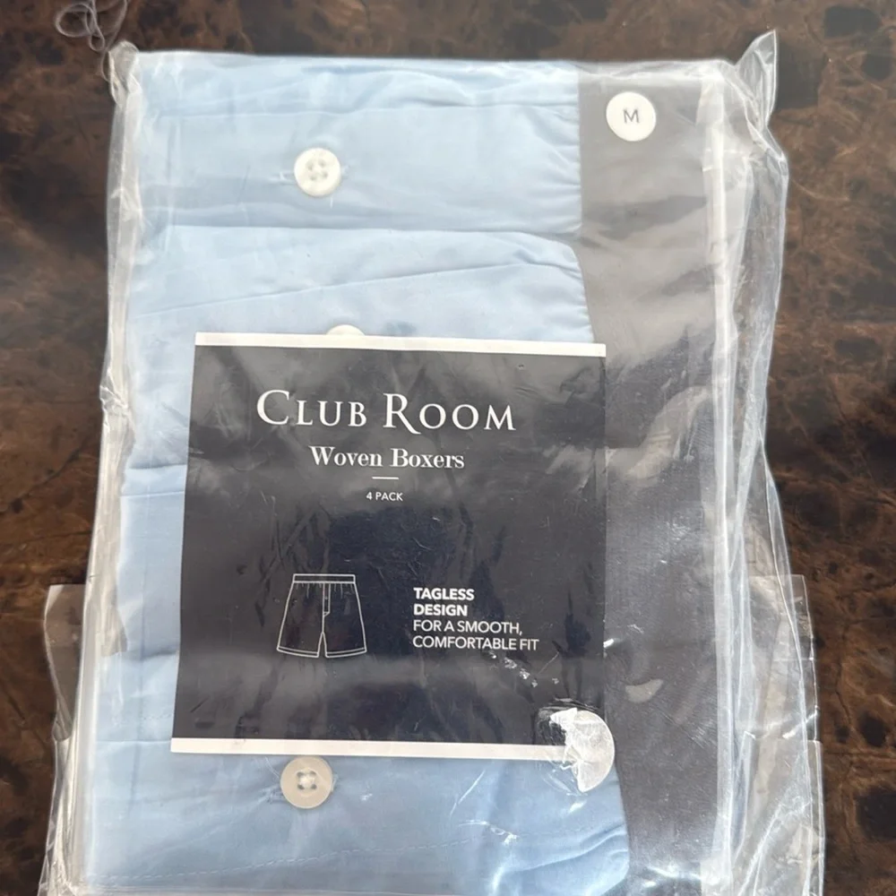 New! Club Room Light Blue Woven Cotton Boxers, 4 Pack, Size Medium